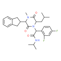 ChemSpider 2D Image | 2-(2,4-Difluorophenyl)-2-[3-(2,3-dihydro-1H-inden-2-yl)-6-isobutyl-4-methyl-2,5-dioxo-1-piperazinyl]-N-isopropylacetamide | C29H35F2N3O3