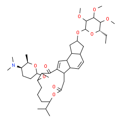 ChemSpider 2D Image | 13-{[(5R,6R)-5-(Dimethylamino)-6-methyltetrahydro-2H-pyran-2-yl]oxy}-9-isopropyl-14-methyl-7,15-dioxo-2,3,3a,5a,5b,6,7,9,10,11,12,13,14,15,16a,16b-hexadecahydro-1H-as-indaceno[3,2-d]oxacyclododecin-2-
yl (5S)-5-ethyl-2,3,4-tri-O-methylpentopyranoside | C43H69NO10