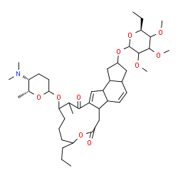 ChemSpider 2D Image | 13-{[(5R,6R)-5-(Dimethylamino)-6-methyltetrahydro-2H-pyran-2-yl]oxy}-14-methyl-7,15-dioxo-9-propyl-2,3,3a,5a,5b,6,7,9,10,11,12,13,14,15,16a,16b-hexadecahydro-1H-as-indaceno[3,2-d]oxacyclododecin-2-yl 
(5S)-5-ethyl-2,3,4-tri-O-methylpentopyranoside | C43H69NO10