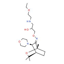 ChemSpider 2D Image | 1-[(2-Ethoxyethyl)amino]-3-({(E)-[(1S,4R,5R)-1,3,3-trimethyl-5-(4-morpholinyl)-2-oxabicyclo[2.2.2]oct-6-ylidene]amino}oxy)-2-propanol | C21H39N3O5