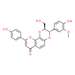 ChemSpider 2D Image | (2S,3S)-3-(4-Hydroxy-3-methoxyphenyl)-2-(hydroxymethyl)-9-(4-hydroxyphenyl)-2,3-dihydro-7H-[1,4]dioxino[2,3-h]chromen-7-one | C25H20O8