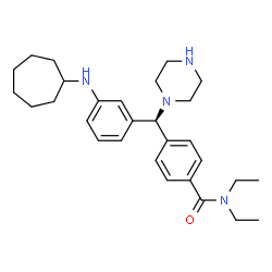 ChemSpider 2D Image | 4-[(S)-[3-(Cycloheptylamino)phenyl](1-piperazinyl)methyl]-N,N-diethylbenzamide | C29H42N4O