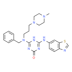 ChemSpider 2D Image | 4-(1,3-Benzothiazol-6-ylamino)-6-{benzyl[3-(4-methyl-1-piperazinyl)propyl]amino}-1,3,5-triazin-2(5H)-one | C25H30N8OS