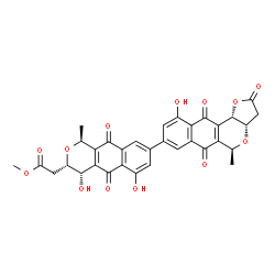 ChemSpider 2D Image | Methyl {(1S,3S,4S)-4,6-dihydroxy-8-[(3aS,5S,11bS)-10-hydroxy-5-methyl-2,6,11-trioxo-3,3a,5,6,11,11b-hexahydro-2H-benzo[g]furo[3,2-c]isochromen-8-yl]-1-methyl-5,10-dioxo-3,4,5,10-tetrahydro-1H-benzo[g]
isochromen-3-yl}acetate | C33H26O13