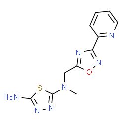 ChemSpider 2D Image | N-Methyl-N-{[3-(2-pyridinyl)-1,2,4-oxadiazol-5-yl]methyl}-1,3,4-thiadiazole-2,5-diamine | C11H11N7OS