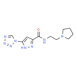 ChemSpider 2D Image | N-[2-(1-Pyrrolidinyl)ethyl]-5-(1H-tetrazol-1-yl)-1H-pyrazole-3-carboxamide | C11H16N8O