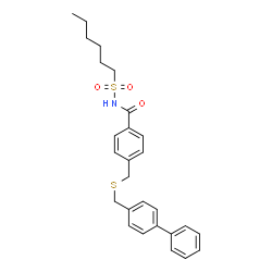 ChemSpider 2D Image | 4-{[(4-Biphenylylmethyl)sulfanyl]methyl}-N-(hexylsulfonyl)benzamide | C27H31NO3S2