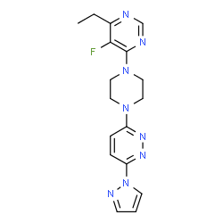 ChemSpider 2D Image | 3-[4-(6-Ethyl-5-fluoro-4-pyrimidinyl)-1-piperazinyl]-6-(1H-pyrazol-1-yl)pyridazine | C17H19FN8