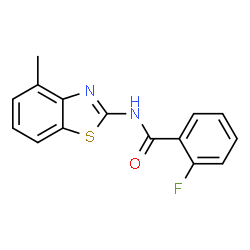 ChemSpider 2D Image | 2-Fluoro-N-(4-methyl-1,3-benzothiazol-2-yl)benzamide | C15H11FN2OS