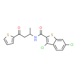 ChemSpider 2D Image | 3,6-Dichloro-N-[4-oxo-4-(2-thienyl)-2-butanyl]-1-benzothiophene-2-carboxamide | C17H13Cl2NO2S2