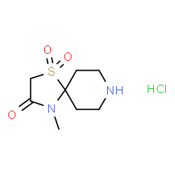 ChemSpider 2D Image | 4-Methyl-1-thia-4,8-diazaspiro[4.5]decan-3-one 1,1-dioxide hydrochloride (1:1) | C8H15ClN2O3S