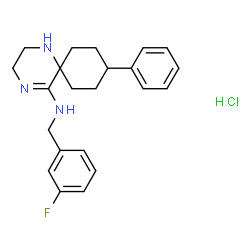 ChemSpider 2D Image | N-(3-Fluorobenzyl)-9-phenyl-1,4-diazaspiro[5.5]undec-4-en-5-amine hydrochloride (1:1) | C22H27ClFN3