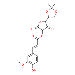 ChemSpider 2D Image | 5-(2,2-Dimethyl-1,3-dioxolan-4-yl)-2,4-dioxotetrahydro-3-furanyl (2E)-3-(4-hydroxy-3-methoxyphenyl)acrylate | C19H20O9