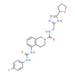 ChemSpider 2D Image | 5-{[(4-Fluorophenyl)carbamoyl]amino}-N-{[5-(tetrahydro-2-furanyl)-4H-1,2,4-triazol-3-yl]methyl}-3,4-dihydro-2(1H)-isoquinolinecarboxamide | C24H26FN7O3