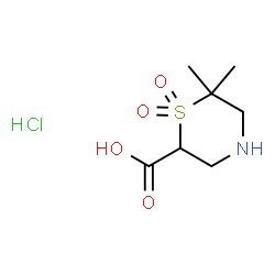 ChemSpider 2D Image | 6,6-Dimethyl-2-thiomorpholinecarboxylic acid 1,1-dioxide hydrochloride (1:1) | C7H14ClNO4S