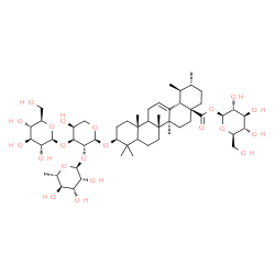 ChemSpider 2D Image | 1-O-[(3beta,5xi,9xi)-3-{[6-Deoxy-alpha-L-mannopyranosyl-(1->2)-[beta-D-glucopyranosyl-(1->3)]-alpha-L-arabinopyranosyl]oxy}-28-oxours-12-en-28-yl]-beta-D-glucopyranose | C53H86O21