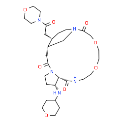 ChemSpider 2D Image | (1R,7R,8S,22S)-22-[2-(4-Morpholinyl)-2-oxoethyl]-7-(tetrahydro-2H-pyran-4-ylamino)-13,16-dioxa-4,10,19-triazatricyclo[17.3.1.0~4,8~]tricosane-3,9,18-trione | C29H47N5O8