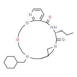 ChemSpider 2D Image | (3R)-18-(Cyclohexylmethyl)-3-propyl-12,15-dioxa-1,4,10,18-tetraazatricyclo[18.2.2.0~6,11~]tetracosa-6,8,10-triene-2,5-dione | C28H44N4O4