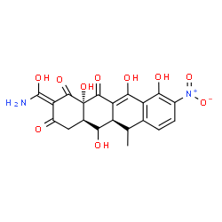 ChemSpider 2D Image | (2Z,4aR,5aR,12aS)-2-[Amino(hydroxy)methylene]-5,10,11,12a-tetrahydroxy-6-methyl-9-nitro-4a,5a,6,12a-tetrahydro-1,3,12(2H,4H,5H)-tetracenetrione | C20H18N2O10