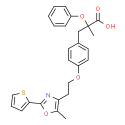 ChemSpider 2D Image | 2-methyl-3-(4-(2-(5-methyl-2-thiophen-2-yloxazol-4-yl)ethoxy)phenyl)-2-phenoxypropionic acid | C26H25NO5S