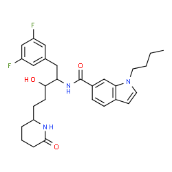 ChemSpider 2D Image | 1-Butyl-N-[1-(3,5-difluorophenyl)-3-hydroxy-5-(6-oxo-2-piperidinyl)-2-pentanyl]-1H-indole-6-carboxamide | C29H35F2N3O3