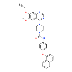 ChemSpider 2D Image | 4-[6-Methoxy-7-(2-propyn-1-yloxy)-4-quinazolinyl]-N-[4-(1-naphthyloxy)phenyl]-1-piperazinecarboxamide | C33H29N5O4