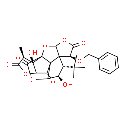 ChemSpider 2D Image | (6S,8S,9R,12S,16S,17R)-6-(Benzyloxy)-9,12,17-trihydroxy-16-methyl-8-(2-methyl-2-propanyl)-2,4,14,19-tetraoxahexacyclo[8.7.2.0~1,11~.0~3,7~.0~7,11~.0~13,17~]nonadecane-5,15,18-trione | C27H30O11