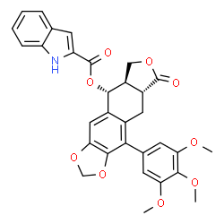 ChemSpider 2D Image | (5R,5aR,8aR)-8-Oxo-10-(3,4,5-trimethoxyphenyl)-5,5a,6,8,8a,9-hexahydrofuro[3',4':6,7]naphtho[2,3-d][1,3]dioxol-5-yl 1H-indole-2-carboxylate | C31H27NO9