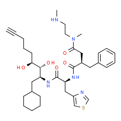 ChemSpider 2D Image | (2R)-2-Benzyl-N~1~-[(2S)-1-{[(2S,3R,4S)-1-cyclohexyl-3,4-dihydroxy-8-nonyn-2-yl]amino}-1-oxo-3-(1,3-thiazol-4-yl)-2-propanyl]-N~4~-methyl-N~4~-[2-(methylamino)ethyl]succinamide | C36H53N5O5S