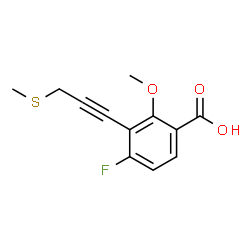 ChemSpider 2D Image | 4-Fluoro-2-methoxy-3-[3-(methylsulfanyl)-1-propyn-1-yl]benzoic acid | C12H11FO3S