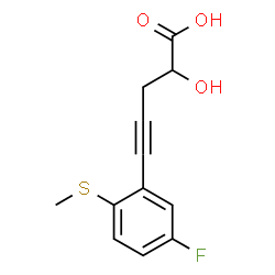 ChemSpider 2D Image | 5-[5-Fluoro-2-(methylsulfanyl)phenyl]-2-hydroxy-4-pentynoic acid | C12H11FO3S