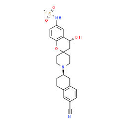 ChemSpider 2D Image | N-{(4R)-1'-[(2R)-6-Cyano-1,2,3,4-tetrahydro-2-naphthalenyl]-4-hydroxy-3,4-dihydrospiro[chromene-2,4'-piperidin]-6-yl}methane(~35~S)sulfonamide | C25H29N3O435S