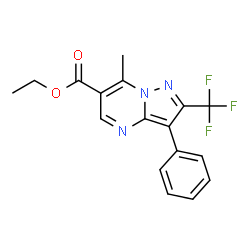 ChemSpider 2D Image | Ethyl 7-methyl-3-phenyl-2-(trifluoromethyl)pyrazolo[1,5-a]pyrimidine-6-carboxylate | C17H14F3N3O2