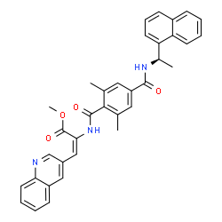 ChemSpider 2D Image | Methyl (2E)-2-[(2,6-dimethyl-4-{[(1R)-1-(1-naphthyl)ethyl]carbamoyl}benzoyl)amino]-3-(3-quinolinyl)acrylate | C35H31N3O4