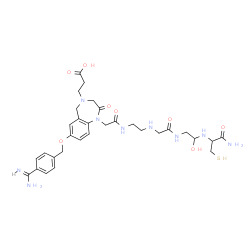 ChemSpider 2D Image | 3-{1-[14-Amino-11-hydroxy-2,8,14-trioxo-13-(sulfanylmethyl)-3,6,9,12-tetraazatetradec-1-yl]-7-[(4-carbamimidoylbenzyl)oxy]-2-oxo-1,2,3,5-tetrahydro-4H-1,4-benzodiazepin-4-yl}propanoic acid | C31H43N9O8S