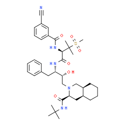 ChemSpider 2D Image | (3S,4aS,8aS)-2-[(2R,3S)-3-{[N-(3-Cyanobenzoyl)-3-(methylsulfonyl)-L-valyl]amino}-2-hydroxy-4-phenylbutyl]-N-(2-methyl-2-propanyl)decahydro-3-isoquinolinecarboxamide | C38H53N5O6S
