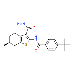 ChemSpider 2D Image | (6S)-6-Methyl-2-{[4-(2-methyl-2-propanyl)benzoyl]amino}-4,5,6,7-tetrahydro-1-benzothiophene-3-carboxamide | C21H26N2O2S