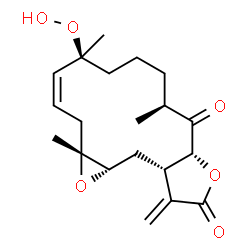 ChemSpider 2D Image | (1aR,3Z,5S,9S,10aR,13aS,14aS)-5-Hydroperoxy-1a,5,9-trimethyl-13-methylene-2,5,6,7,8,9,13,13a,14,14a-decahydrooxireno[4,5]cyclotetradeca[1,2-b]furan-10,12(1aH,10aH)-dione | C20H28O6