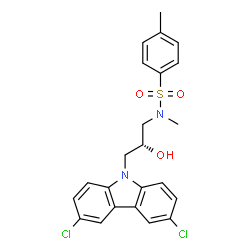ChemSpider 2D Image | N-[(2R)-3-(3,6-Dichloro-9H-carbazol-9-yl)-2-hydroxypropyl]-N,4-dimethylbenzenesulfonamide | C23H22Cl2N2O3S