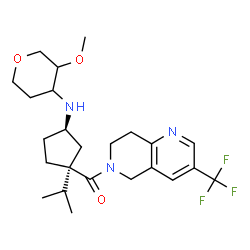 ChemSpider 2D Image | 1,5-Anhydro-2,3-dideoxy-3-{[(1R,3S)-3-isopropyl-3-{[3-(trifluoromethyl)-7,8-dihydro-1,6-naphthyridin-6(5H)-yl]carbonyl}cyclopentyl]amino}-4-O-methylpentitol | C24H34F3N3O3