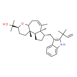 ChemSpider 2D Image | 2-[(3S,7aS,8S,10aR,10bS)-7,7a,10b-Trimethyl-8-{[2-(2-methyl-3-buten-2-yl)-1H-indol-3-yl]methyl}-2,3,4a,5,7a,8,9,10,10a,10b-decahydro-1H-azuleno[5,4-b]pyran-3-yl]-2-propanol | C33H47NO2