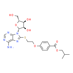 ChemSpider 2D Image | 8-({2-[4-(Isobutoxycarbonyl)phenoxy]ethyl}sulfanyl)adenosine | C23H29N5O7S
