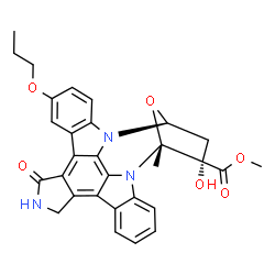 ChemSpider 2D Image | Methyl (15R,16S,18S)-16-hydroxy-15-methyl-3-oxo-23-propoxy-28-oxa-4,14,19-triazaoctacyclo[12.11.2.1~15,18~.0~2,6~.0~7,27~.0~8,13~.0~19,26~.0~20,25~]octacosa-1,6,8,10,12,20,22,24,26-nonaene-16-carboxyl
ate | C30H27N3O6