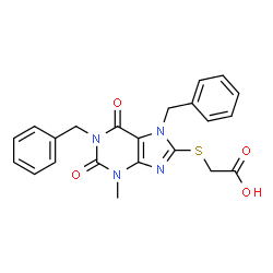 ChemSpider 2D Image | [(1,7-Dibenzyl-3-methyl-2,6-dioxo-2,3,6,7-tetrahydro-1H-purin-8-yl)sulfanyl]acetic acid | C22H20N4O4S