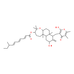 ChemSpider 2D Image | 10-Hydroxy-8-[(2-hydroxy-5,6-dimethyl-4-oxo-4H-pyran-3-yl)methyl]-4,4,7a,11b-tetramethyl-9-methylenetetradecahydronaphtho[2,1-b]oxepin-3-yl (2E,4E,6E)-8-methyl-2,4,6-decatrienoate | C38H54O7