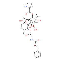 ChemSpider 2D Image | (1R,2R,3S,6S,7S,9R,10R,11R,12R,13S,14R)-2-({N-[(Benzyloxy)carbonyl]glycyl}oxy)-6,9,11,13,14-pentahydroxy-11-isopropyl-3,7,10-trimethyl-15-oxapentacyclo[7.5.1.0~1,6~.0~7,13~.0~10,14~]pentadec-12-yl 1H-
pyrrole-2-carboxylate | C35H44N2O12