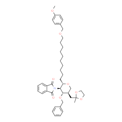 ChemSpider 2D Image | (1S)-1,5-Anhydro-3-O-benzyl-2,4-dideoxy-2-(1,3-dioxo-1,3-dihydro-2H-isoindol-2-yl)-1-{10-[(4-methoxybenzyl)oxy]decyl}-4-[(2-methyl-1,3-dioxolan-2-yl)methyl]-D-xylitol | C43H55NO8