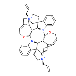 ChemSpider 2D Image | (1S,9R,15R,18R,19R,20S,21S,29R,36S,38R,39R,40S)-15,35-Diallyl-10,30-dioxa-8,28-diaza-15,35-diazoniatridecacyclo[33.5.2.2~15,21~.0~1,36~.0~2,7~.0~8,40~.0~9,19~.0~13,18~.0~16,21~.0~20,28~.0~22,27~.0~29,
39~.0~33,38~]tetratetraconta-2,4,6,12,22,24,26,32-octaene | C44H50N4O2