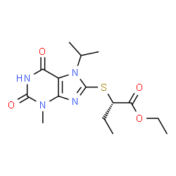 ChemSpider 2D Image | Ethyl (2S)-2-[(7-isopropyl-3-methyl-2,6-dioxo-2,3,6,7-tetrahydro-1H-purin-8-yl)sulfanyl]butanoate | C15H22N4O4S