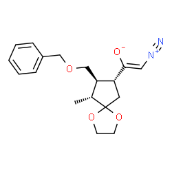 ChemSpider 2D Image | (Z)-1-{(7R,8S,9R)-8-[(Benzyloxy)methyl]-9-methyl-1,4-dioxaspiro[4.4]non-7-yl}-2-diazonioethenolate | C18H22N2O4